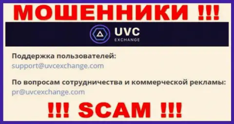 Связаться с кидалами UVC Exchange можете по представленному адресу электронной почты (инфа взята с их сайта)