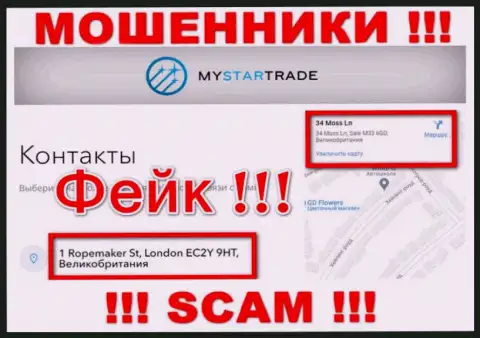 Избегайте сотрудничества с конторой MyStarTrade Com - указанные internet-мошенники засветили ненастоящий адрес