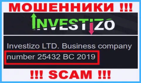 Инвестицо Лтд интернет мошенников Investizo было зарегистрировано под вот этим номером: 25432 BC 2019