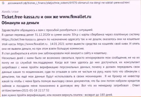 Организация FKWallet - это МОШЕННИКИ !!! Автор отзыва не может забрать назад свои финансовые активы