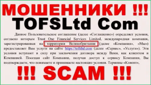 Жулики TOFSLtd Com скрыли правдивую информацию о юрисдикции организации, у них на сервисе абсолютно все неправда
