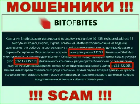 Лицензия на осуществление деятельности, которую мошенники BitOfBites предоставили на своем сайте