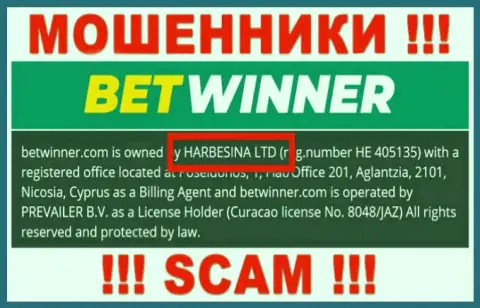 Мошенники БетВиннер утверждают, что именно HARBESINA LTD управляет их лохотронном