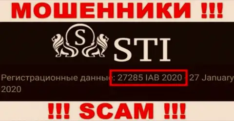 Рег. номер StokOptions Com, который мошенники разместили у себя на web-странице: 27285 IAB 2020