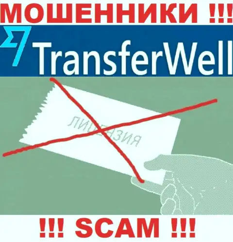 Вы не сможете найти информацию о лицензии мошенников TransferWell, поскольку они ее не сумели получить