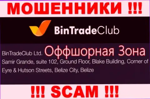 На интернет-сервисе BinTradeClub Ru указан юридический адрес указанной конторы - Samir Grande, suite 102, Ground Floor, Blake Building, Corner of Eyre & Hutson Streets, Belize City, Belize (оффшорная зона)