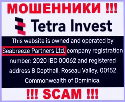 Юр лицом, владеющим интернет-аферистами Тетра-Инвест Ко, является Seabreeze Partners Ltd