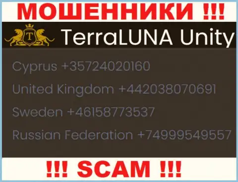 Входящий вызов от мошенников TerraLuna Unity можно ждать с любого номера телефона, их у них масса