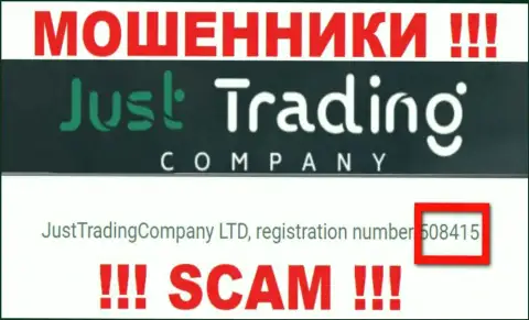 Регистрационный номер JustTradeCompany Com, который указан мошенниками на их интернет-портале: 508415