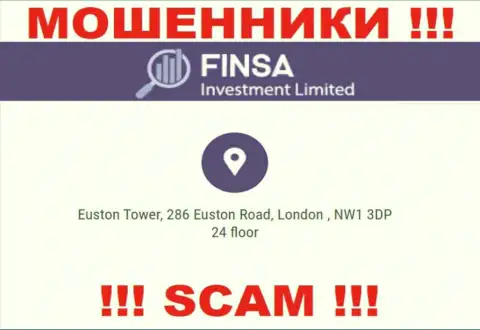 Избегайте сотрудничества с организацией FinsaInvestmentLimited Com - указанные мошенники представили левый адрес