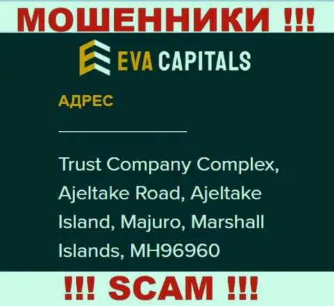На интернет-сервисе Ева Капиталс предоставлен офшорный адрес регистрации конторы - Trust Company Complex, Ajeltake Road, Ajeltake Island, Majuro, Marshall Islands, MH96960, осторожнее это воры