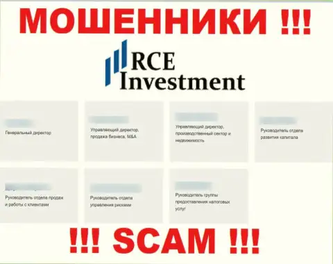 На веб-портале обманщиков RCE Investment, предложены левые данные об руководящем составе