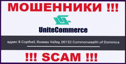 8 Copthall, Roseau Valley, 00152 Commonwealth of Dominica это офшорный адрес UniteCommerce, показанный на сайте данных разводил