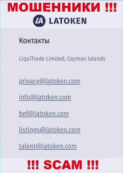 Электронный адрес, который мошенники Latoken засветили у себя на официальном веб-сервисе