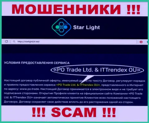 Мошенники StarLight24 Net не прячут свое юридическое лицо - это PO Trade Ltd end ITTrendex OU