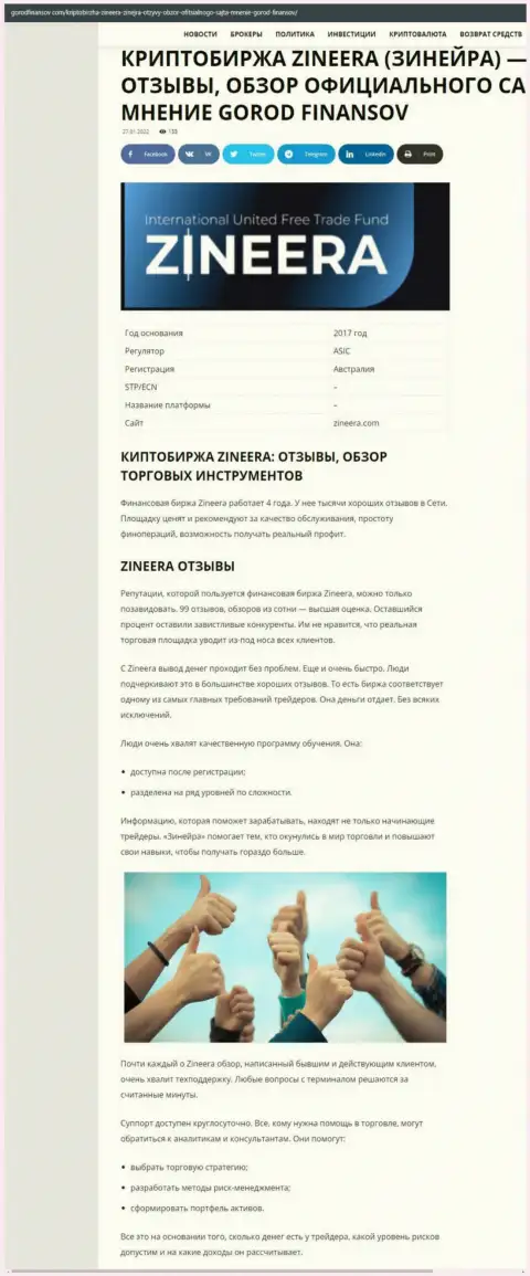 Честные отзывы и обзор условий для торгов дилинговой компании Zineera Exchange на информационном ресурсе Gorodfinansov Com