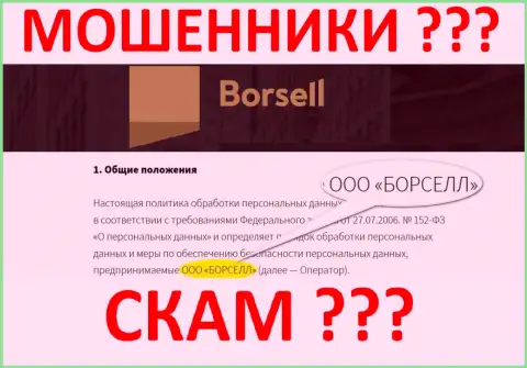 ООО БОРСЕЛЛ - это контора, владеющая интернет мошенниками Борселл