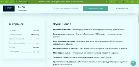 Условия обмена интернет обменки БТКБит в информационной публикации на интернет-ресурсе niksolovov ru