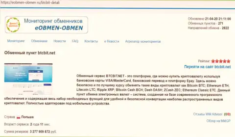 Справочная информация о обменном пункте БТЦБИТ Нет на веб-сервисе Eobmen-Obmen Ru